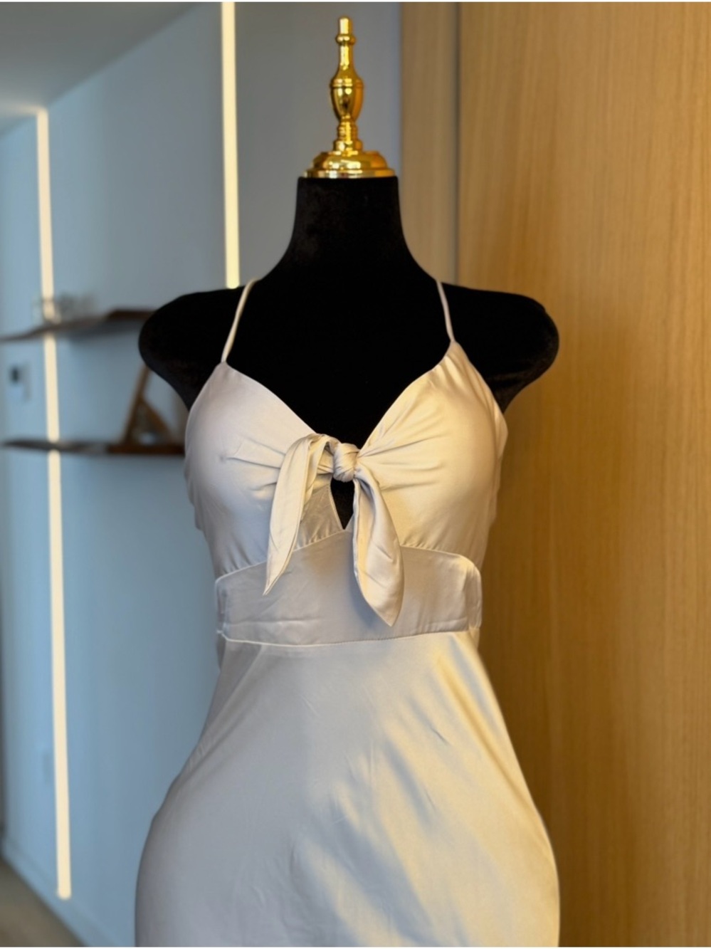 White Fox Champagne Ivory White Satin Midi Dress | Minimal Luxe Muse - Picture 3 of 6